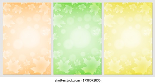 A set of backgrounds with autumn leaves of different colors. Vector, can be used for postcards, posters and advertising leaflets.