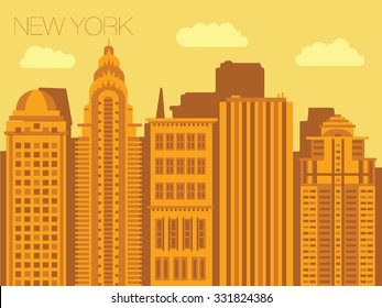 Set of backgrounds of big cities - New York. Sketch streets of the capitals of the world. Vector illustration of stylized buildings of America. Skyscraper and tower for landmark.