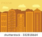 Set of backgrounds of big cities - Phoenix. Flat sketch streets of the capitals of the world. Vector flat illustration of stylized buildings of America. Skyscraper and tower for landmark Phoenix.
