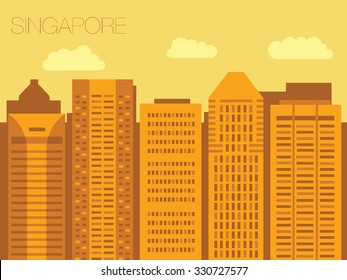 Set of backgrounds of big cities - Singapore. Sketch streets of the capitals of the world. Vector illustration of stylized buildings of America. Skyscraper and tower for landmark.