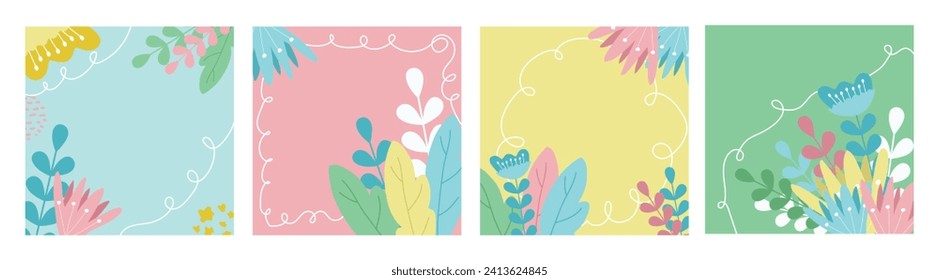 Set of backgrounds for cards with flowers. Templates with flowers. Covers with abstraction. Vector.