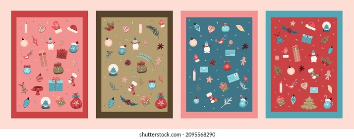 Set of Backgrounds for Christmas Design. Vector Illustration for creating greeting cards and printing products. Textures for the design of children's clothes.