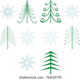 Set backgrounds  with a Christmas trees and snowflake