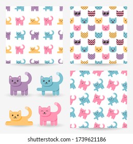 Conjunto de antecedentes con gatos coloridos