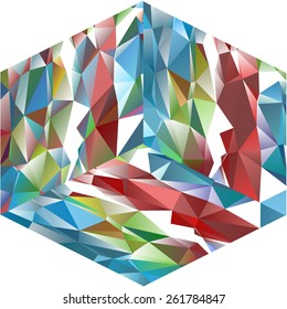 Set of backgrounds, consisting of a polygonal multicolored elements in the form of a triangle, in isometric projection