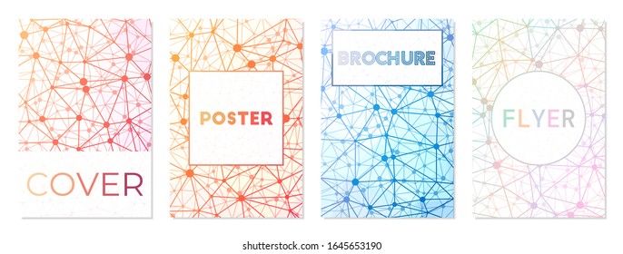 Set of backgrounds for covers or brochures. Can be used as cover, banner, flyer, poster, business card, brochure. Artistic geometric background collection. Radiant vector illustration.