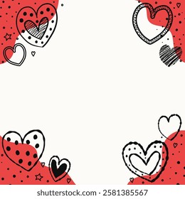 Set of backgrounds with cute hand drawn hearts. Design in cartoon style for Valentine’s Day, Mother’s Day and Women’s Day. Vector illustration