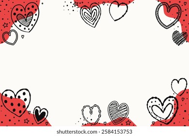 Set of backgrounds with cute hand drawn hearts. Design in cartoon style for Valentine’s Day, Mother’s Day and Women’s Day. Vector illustration