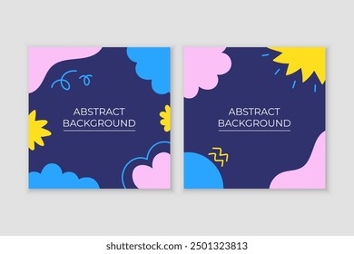 Set of backgrounds for decorating posts in square format in childish infantile creative style.