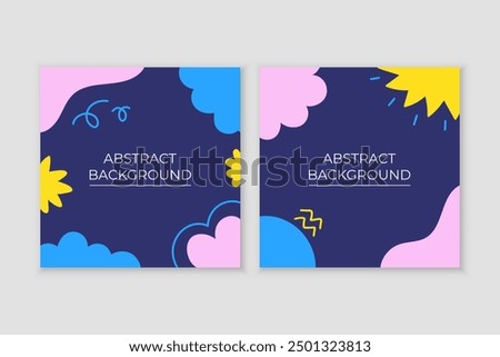 Set of backgrounds for decorating posts in square format in childish infantile creative style.