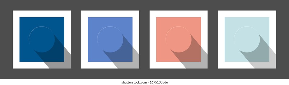 A set of backgrounds of different colors - blue, salmon, sky. Circle with shadow. For design, blogging, textiles. Abstraction.