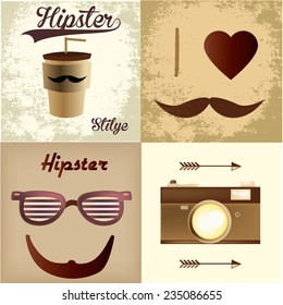 a set of backgrounds with different hipsters related elements and text