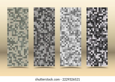 Un conjunto de antecedentes con camuflaje digital. Patrón vectorial sin cable. Cuadrícula de píxeles para temas militares e ideas creativas