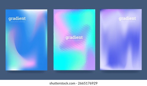 Conjunto de fundos com distorções na forma de ondulações no vidro. Textura fractal abstrata com textura de vidro com nervuras. Gradientes brilhantes, tons futurísticos, plano de fundo vetorial.