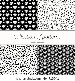 Set of backgrounds with an endless pattern. Elegant texture with symbols of love. Monochrome romantic decoration. Vector illustration.
