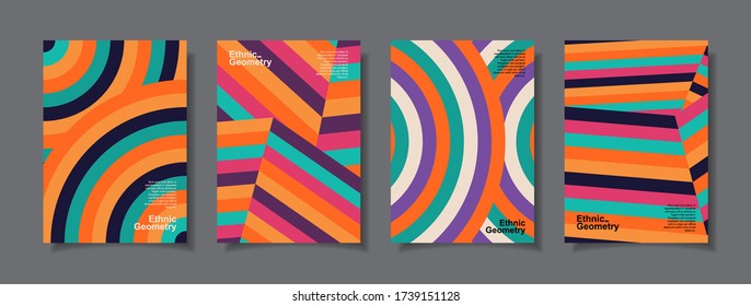 Set of backgrounds with Ethnic Geometric Patterns. Applicable for Covers, Placards, Posters, Flyers and Banner Design. Eps10 Vector illustration.
