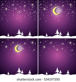 Set of backgrounds with falling snow and stars