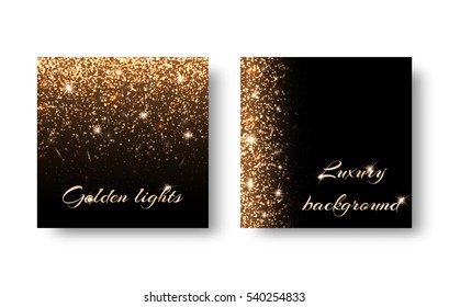 Set of backgrounds with festive lights on a black backdrop. Registration for celebrating birthdays, New Year, Christmas, Valentine's Day.