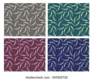 set of backgrounds of fir branches brown , green, pink , blue. 
sausage on mustard background