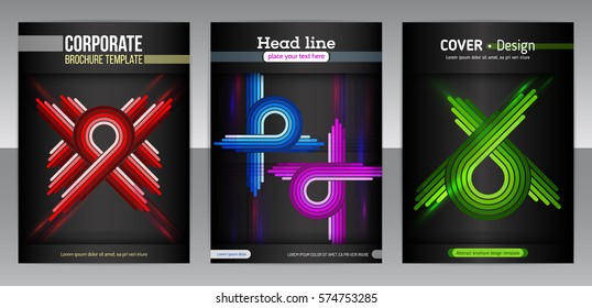 Set of backgrounds with flat dynamic pattern. Abstract geometric shapes for presentation, flyer, brochure and annual report. Line concept for business cover decoration. Vector illustration eps 10.