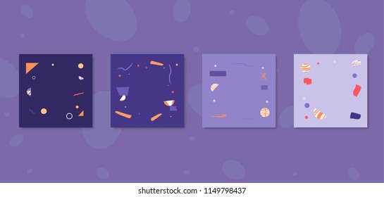 Set of  backgrounds with  geometric elements. Templates with decoration. Cards with empty space for text. Vector illustration.