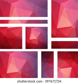 Set backgrounds of geometric shapes. Colorful mosaic pattern. Vector EPS 10. Vector illustration. Red, pink, orange  colors. 