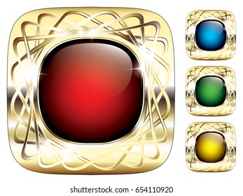 Set of backgrounds with a golden frame, with space for your text. Vector illustration.