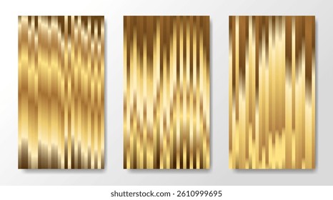 A set of backgrounds with golden gradient stripes for covers, posters, banners