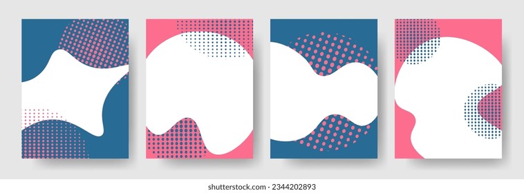 Conjunto de fondos con medio tono y lugar para el texto. Plantillas de publicaciones en medios sociales para carteles digitales, afiches, diseños digitales. Ilustración vectorial.