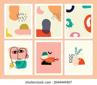 Conjunto de fondos con formas dibujadas a mano y objetos de doodle. Resumen de la moderna y moderna ilustración vectorial.