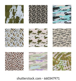 Set of backgrounds hand painted in Safari style. Seamless grunge texture pattern rocks, crushed stone, imitation palm leaves. Pattern for a Hawaiian shirt.