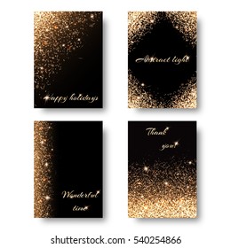 Set of backgrounds with holiday lights for decoration greeting cards. Christmas ornament with shiny confetti
