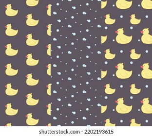Set of backgrounds with the image of a rubber duck and soap bubbles