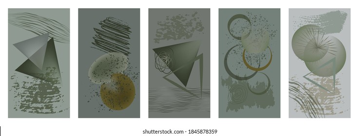 Conjunto de antecedentes para la plataforma de medios sociales insta stories. Banner con formas abstractas, texturas, colores verdes. Diseño visual para sus comunidades en línea, blog personal, tienda y publicidad.