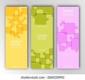  set of backgrounds of intersecting squares for banners, covers, brochures and textures in a minimalist style. Flat design.