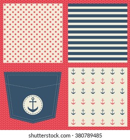 Set of backgrounds and jeans pocket with anchor
