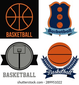 Set of backgrounds and labels with different basketball elements. Vector illustration