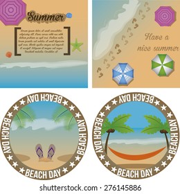 Set of backgrounds and labels for summer vacations. Vector illustration