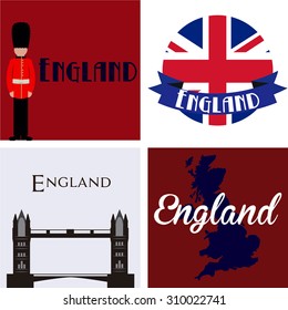 Set of backgrounds and labels with text and british elements. Vector illustration