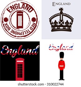 Set of backgrounds and labels with text and british elements. Vector illustration