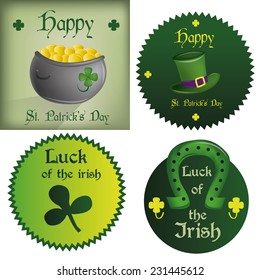 a set of backgrounds and labels with text and different elements for patrick's day