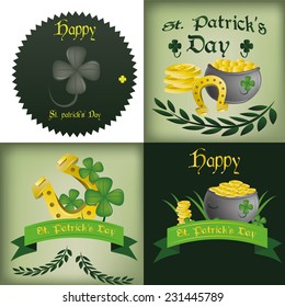 a set of backgrounds and labels with text and different traditional elements for patrick's day