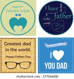 Set of backgrounds and labels with text and elements for father's day. Vector illustration