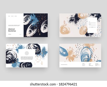 Set of backgrounds for landing page. Web design with abstract illustration. Hand drawn illustration. Textured backdrop. Eps10 vector.