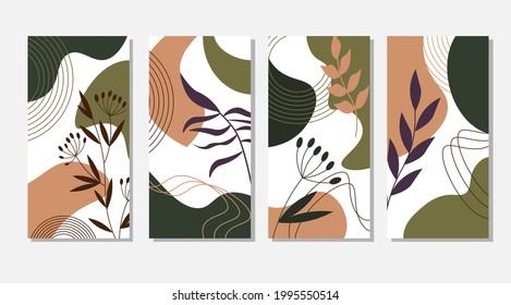 Conjunto de antecedentes con lavanda. Plantilla abstracta con manchas y flores. Ilustración vectorial aislada en fondo blanco. Para el uso y diseño de redes sociales, tarjetas e invitaciones, portadas