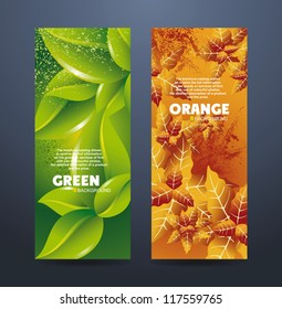set backgrounds with leaves. Green and orange