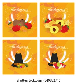 Set of backgrounds with leaves and text for thanksgiving day
