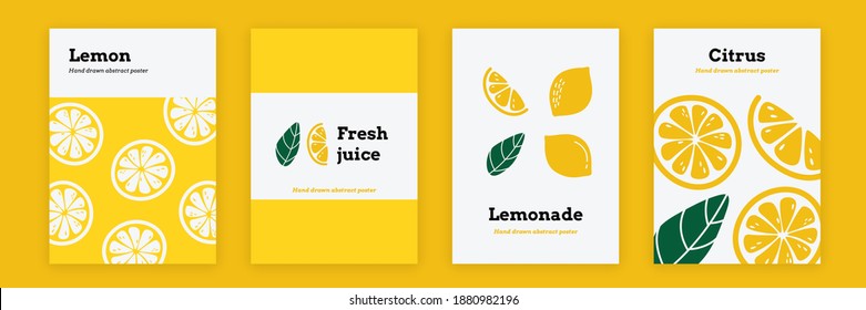 Set of backgrounds with lemons. Decorative lemonade poster for printing. Hand drawn backdrop with citrus fruits. Vector illustration design