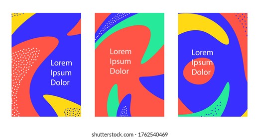 Conjunto de fondos con formas líquidas. Patrones abstractos para banner de medios sociales, afiche, invitación, folleto. Patrones de formas gráficas de moda. Diseño abstracto moderno. Ilustración del vector