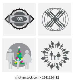 Set of backgrounds and logos for the Christmas holidays, travel and commerce. Family, illustration with people. Silhouette of a mother with a child and a husband on the background of the Christmas.